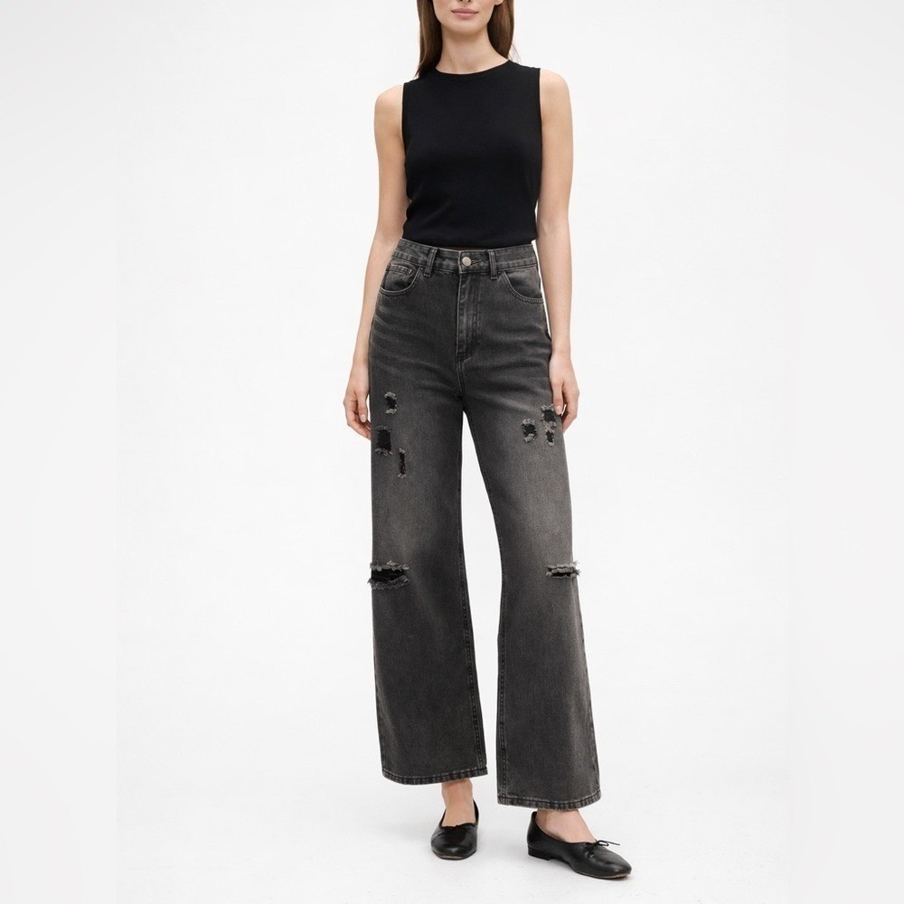 Black Distressed Wide Leg Jeans NWOT